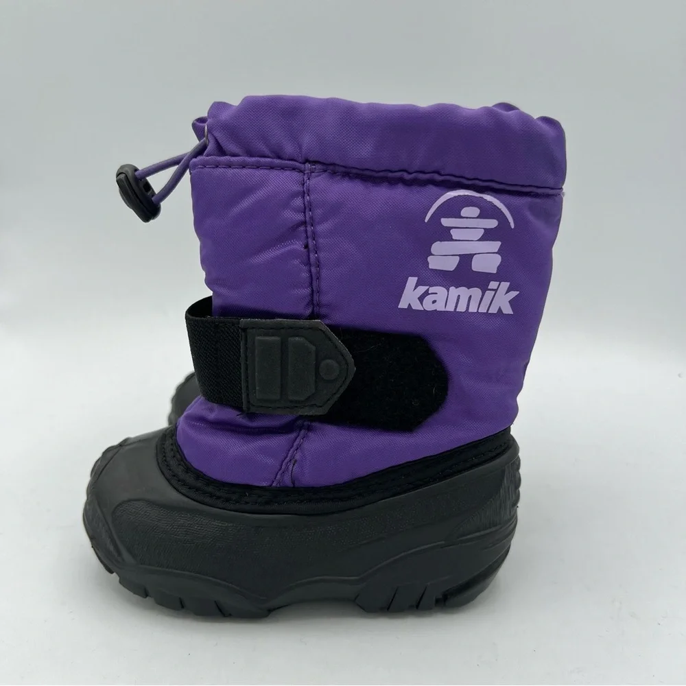 Kamik Toddler Girl's Size 5 Purple Black Winter Lined Snow Boots Slip On EUC